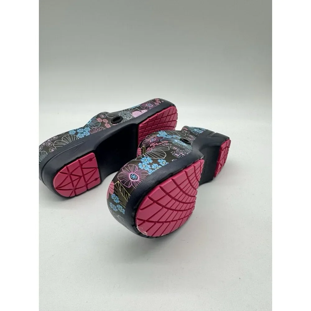Black Floral Slip-On Clogs in Pink & Turquoise - Picture 6 of 15